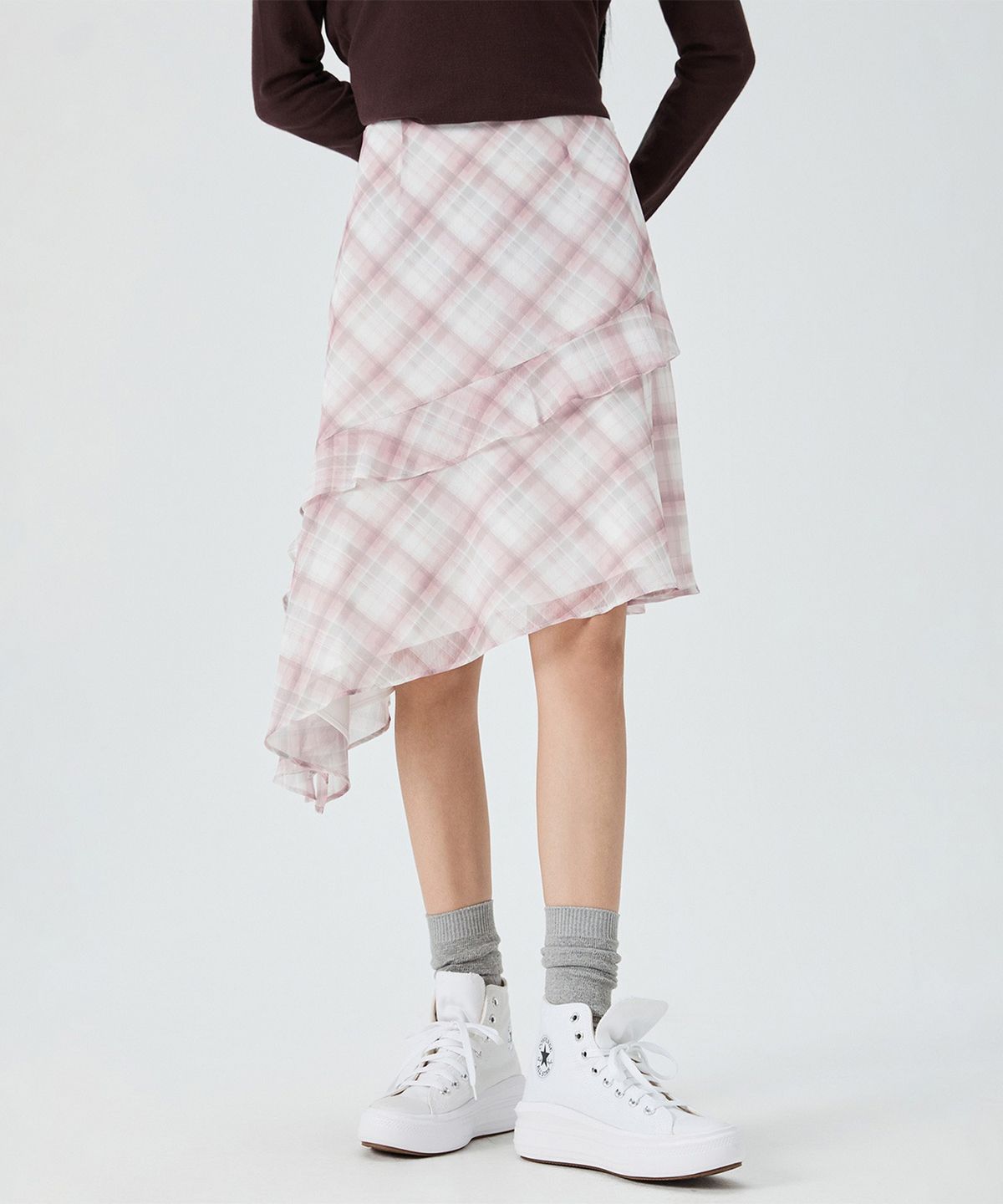 미쏘(MIXXO) 체크 언발 스커트_MIWWHF871G