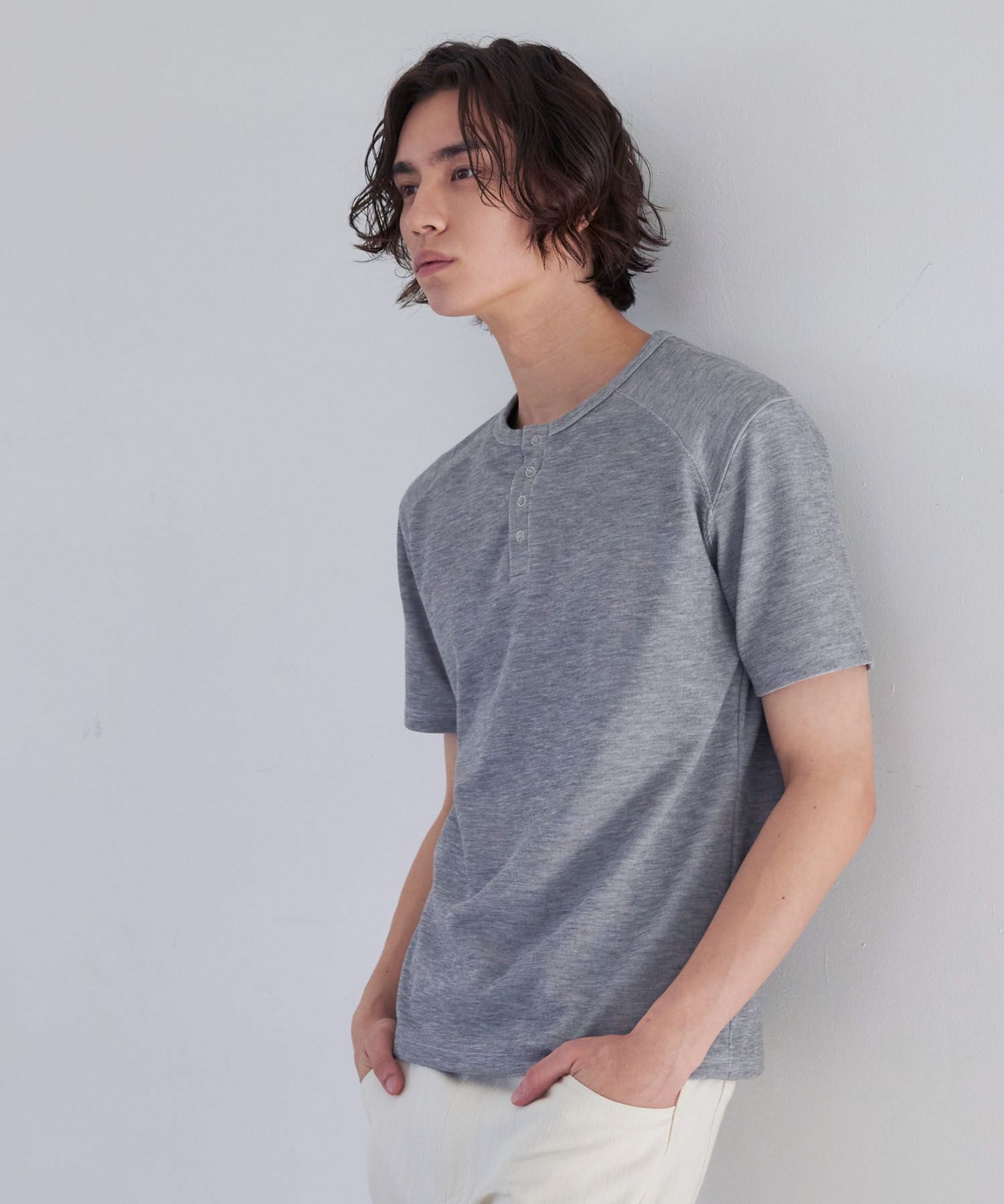 MUSINSA公式 | SENTAIR Contour Henley Neck Half T-Shirt _Grey