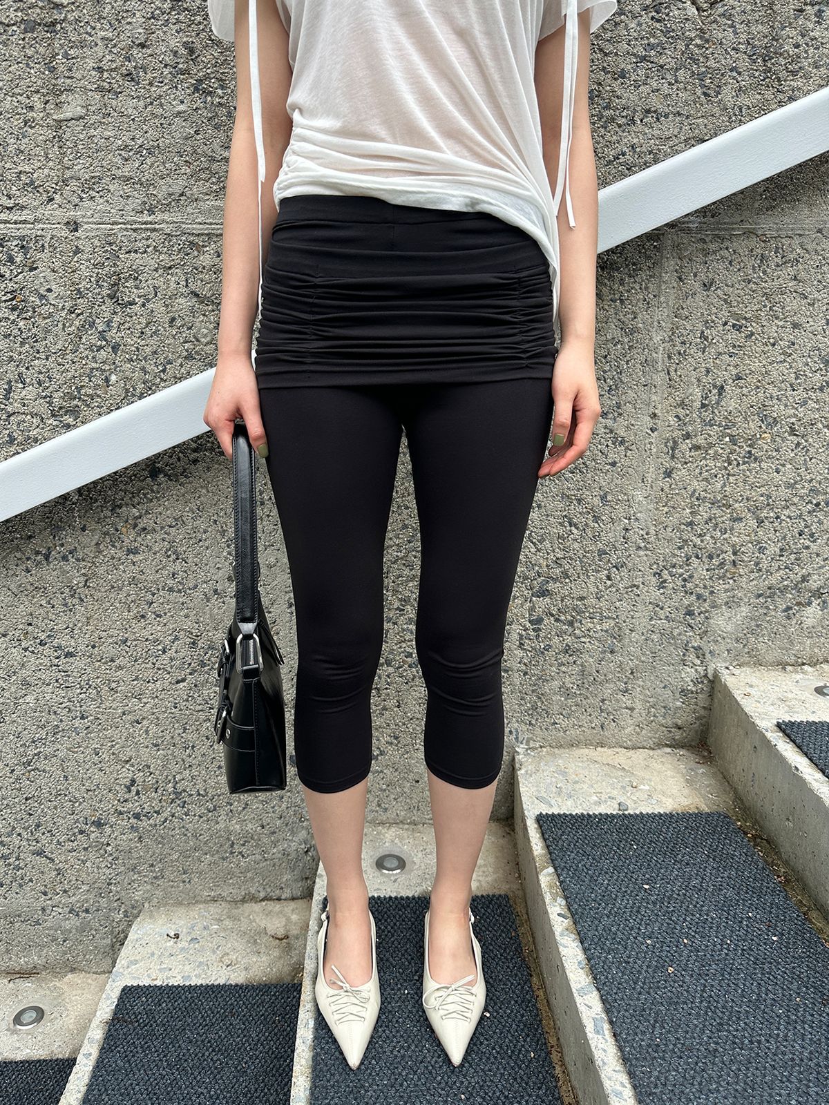 리게(RIGHE) SHIRRING COMFORT TWO-PIECE LEGGINGS BLACK