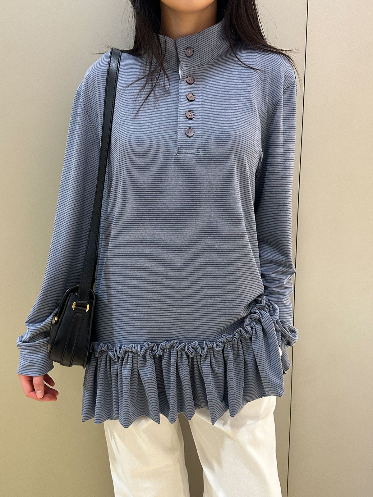 리게(RIGHE) STRIPE WRINKLES TSHIRT BLU