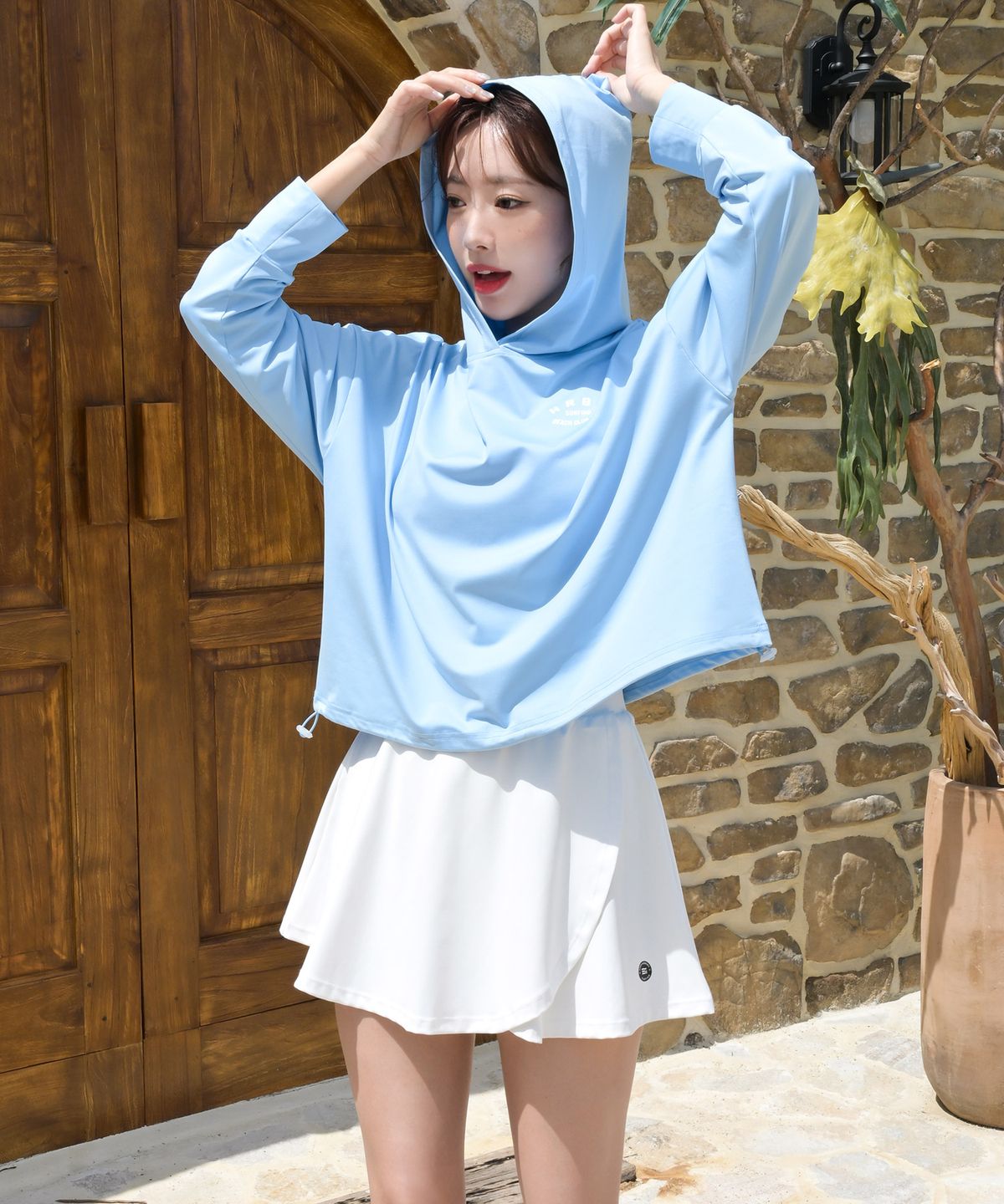 헤링본(HERRINGBONE) [SET] 여성 래쉬가드세트 루즈핏 후드 긴팔 & 스커트 팬츠 RI389 AI330