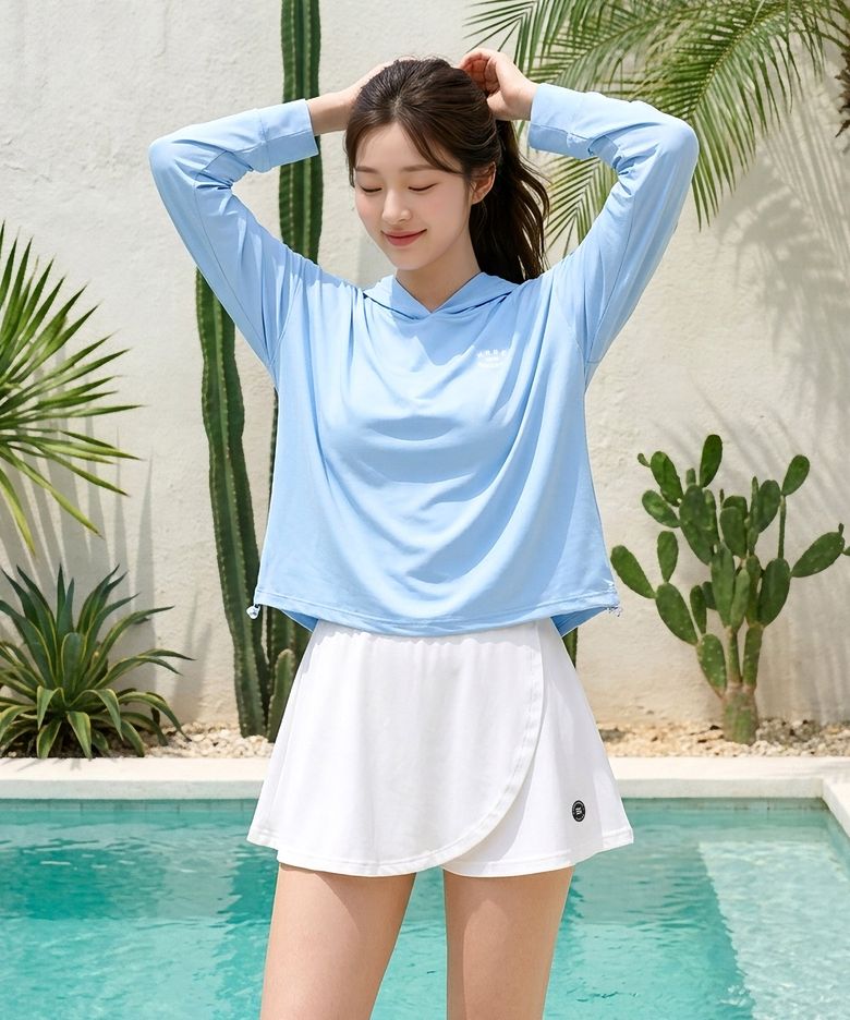 [SET] 여성 래쉬가드세트 루즈핏 후드 긴팔 & 스커트 팬츠 RI389 AI330