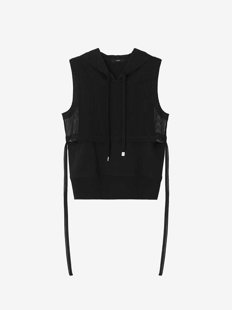 LAYERED HOODIE VEST_MESH BLACK