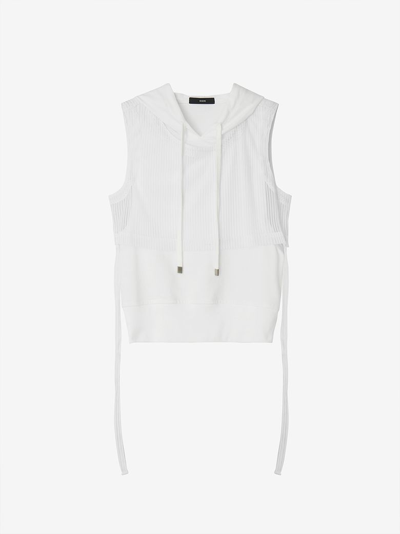 LAYERED HOODIE VEST_MESH WHITE