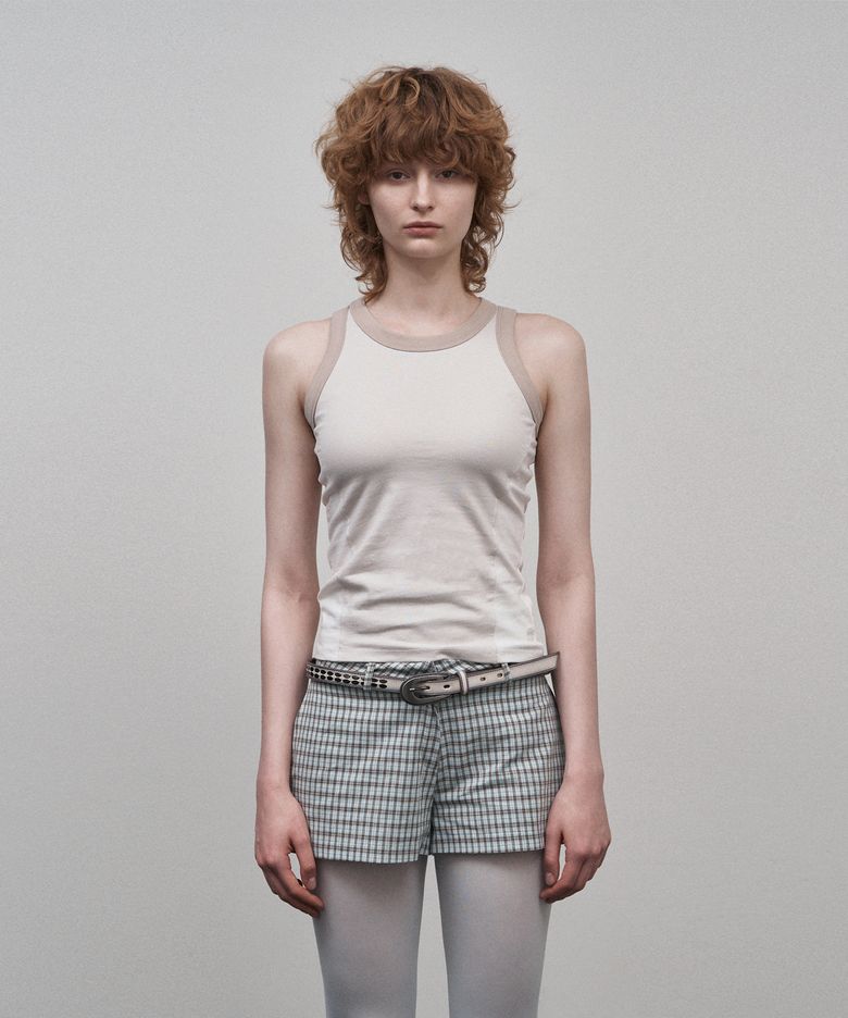 Ringer Sleeveless Top (Beige)