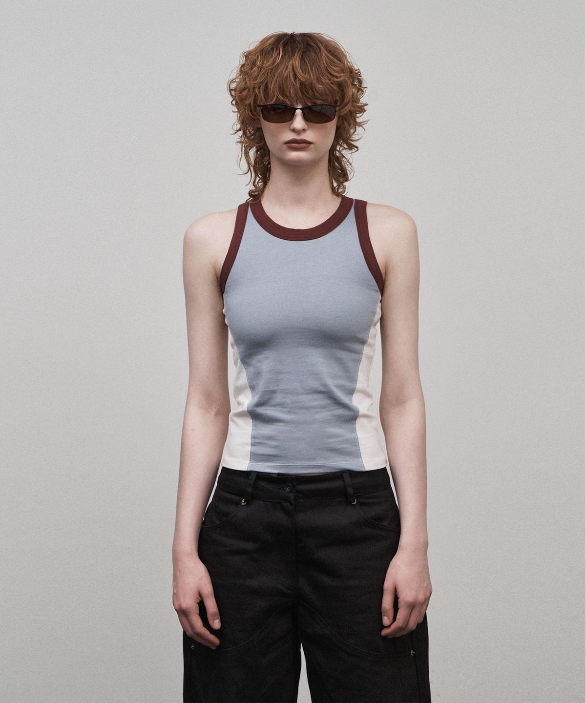 소어티(SOEOTI) Ringer Sleeveless Top (Blue)