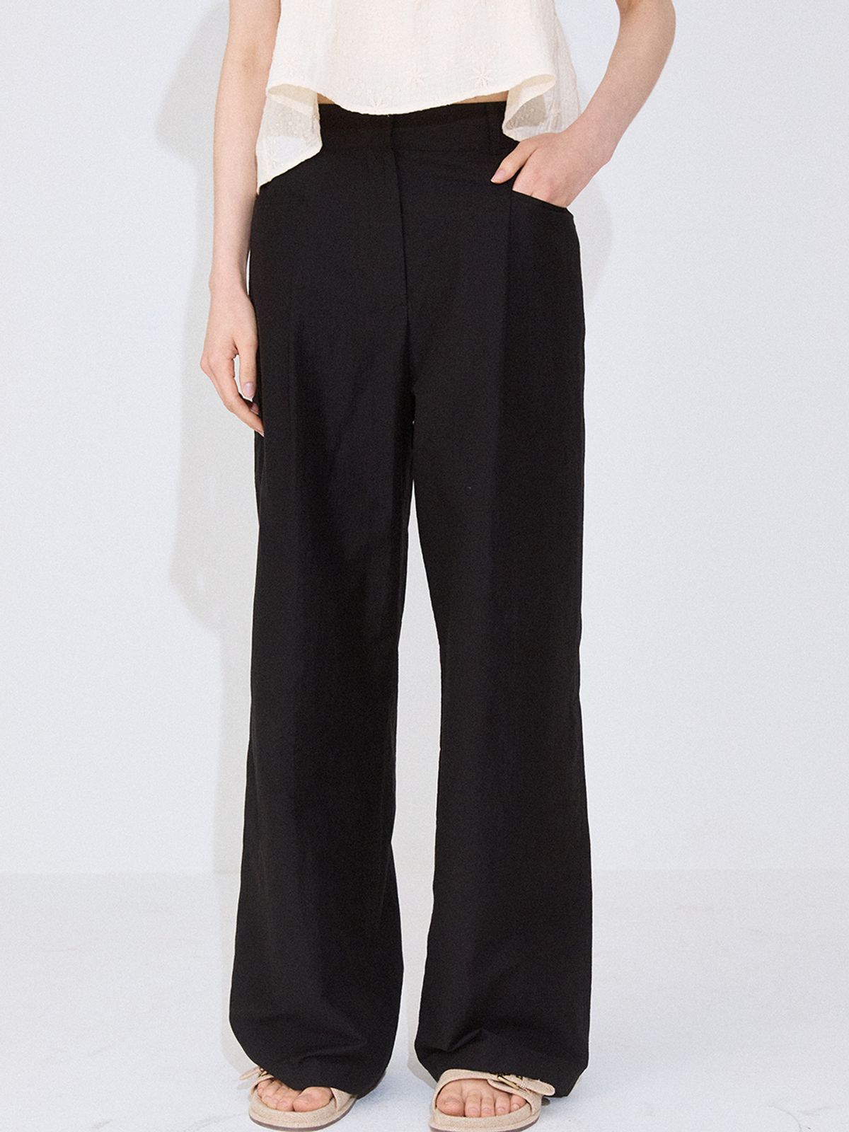 레이허(RAYHER) AIRY TUCK WIDE PANTS [BLACK]