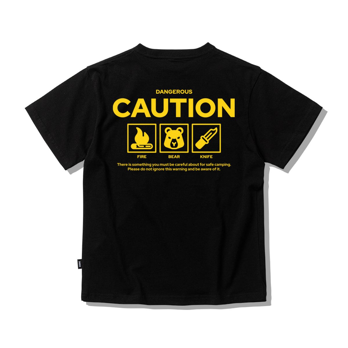 스플래시코드 키즈(SPLASHCODE KIDS) 키즈 반팔 티셔츠 블랙 - 캠핑 경고(Camping Caution)
