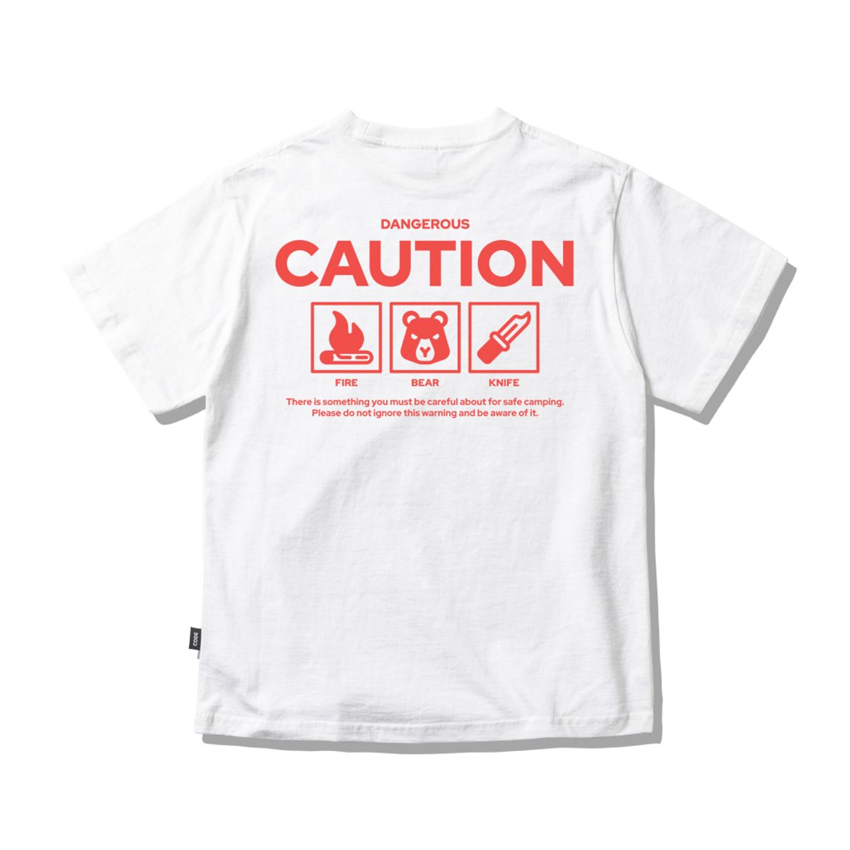 스플래시코드 키즈(SPLASHCODE KIDS) 키즈 반팔 티셔츠 화이트 - 캠핑 경고(Camping Caution)