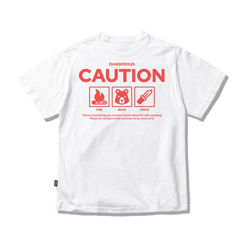 키즈 반팔 티셔츠 화이트 - 캠핑 경고(Camping Caution)