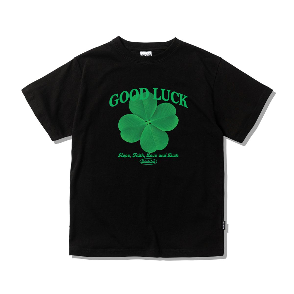 스플래시코드 키즈(SPLASHCODE KIDS) 키즈 반팔 티셔츠 블랙 - 럭키 클로버(Lucky Clover)