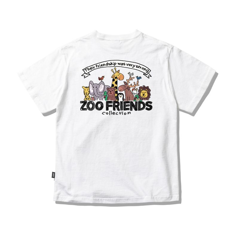 키즈 반팔 티셔츠 화이트 - 크레용 동물 친구들(Crayon Zoo Friends)