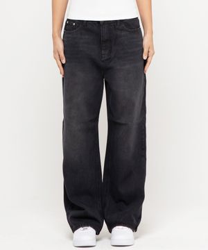 우먼즈 세미 와이드 워싱  데님팬츠[워시드블랙]