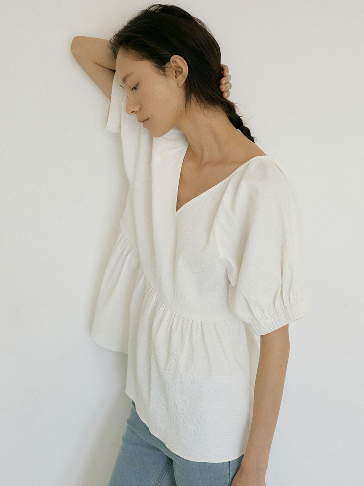 오떼뜨(OCTETTE) SEERSUCKER VOLUME BLOUSE_WHITE