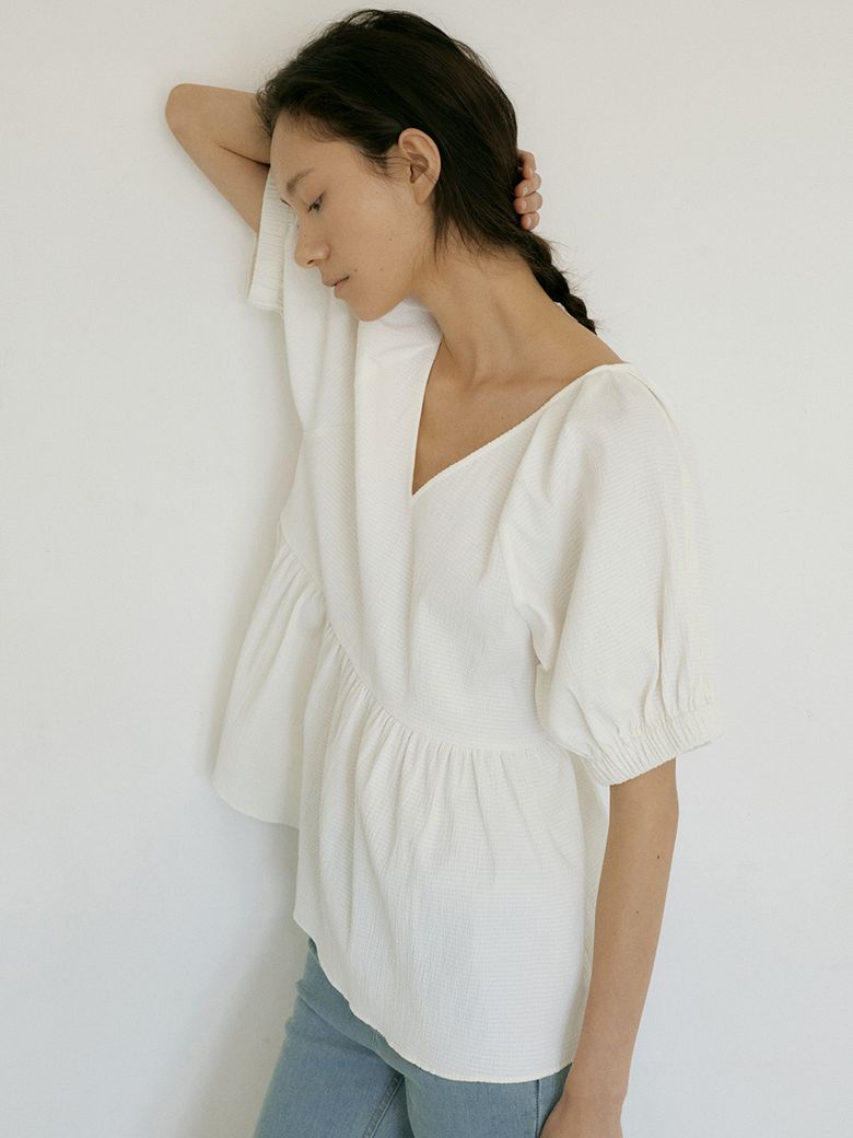 SEERSUCKER VOLUME BLOUSE_WHITE
