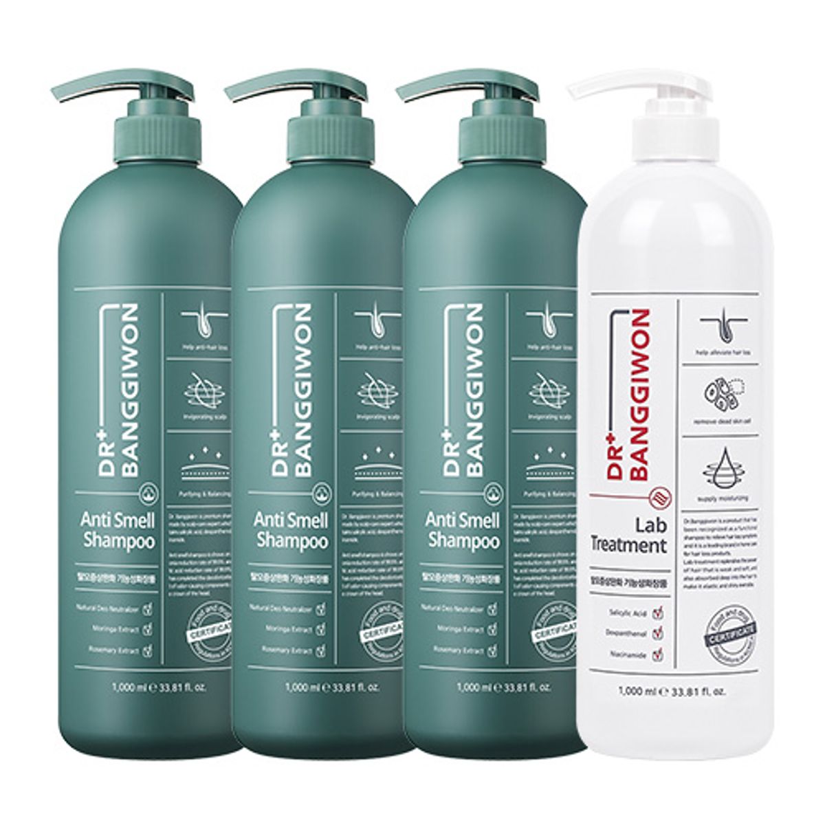 닥터방기원(DR.BANGGIWON) 안티스멜 샴푸 1000ml X 3개+랩트리트먼트 1000ml 1개