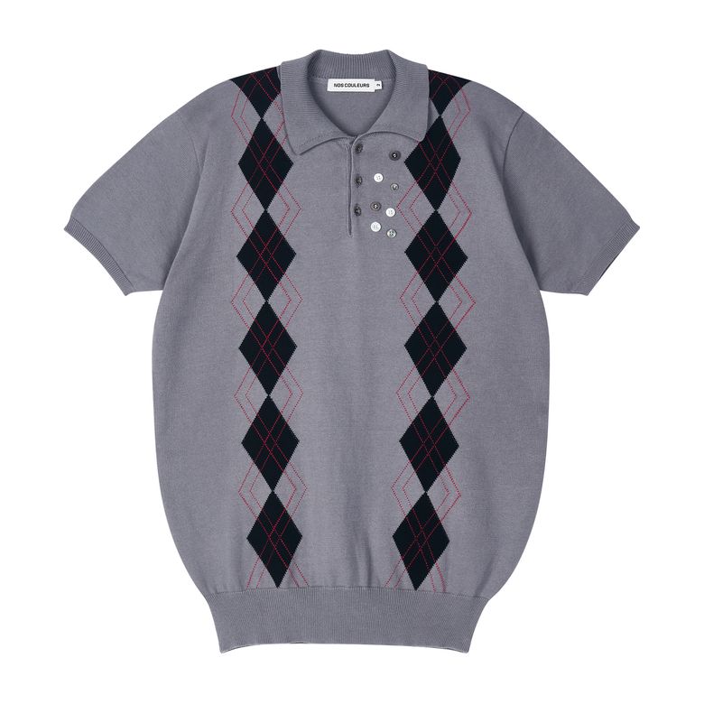 (M)MULTI BUTTON ARGYLL KNIT GREY