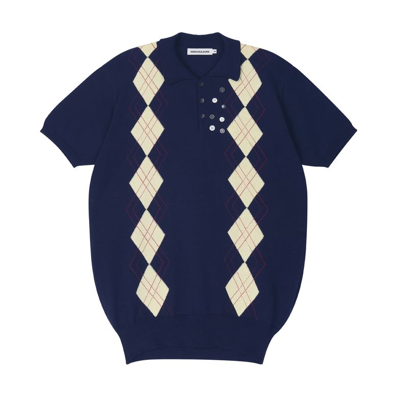 (M)MULTI BUTTON ARGYLL KNIT NAVY