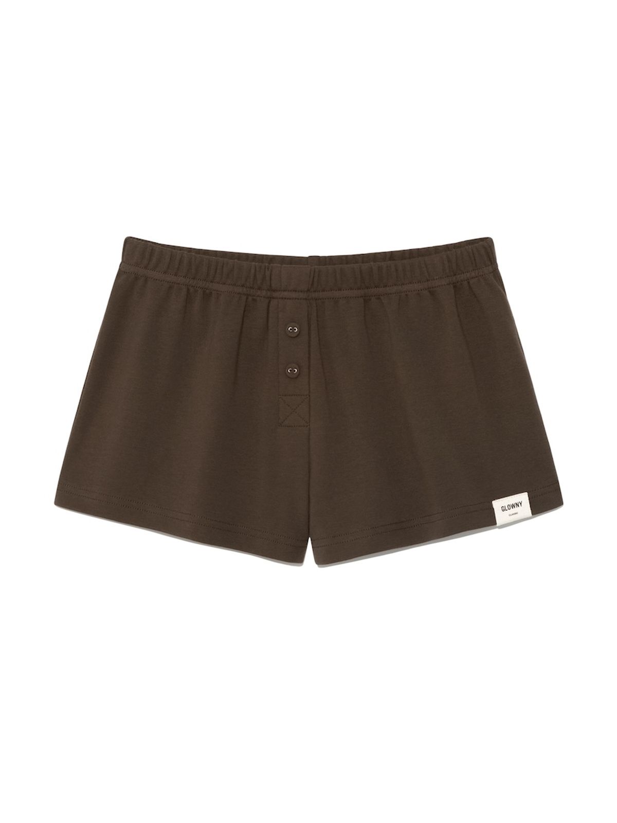 글로니(GLOWNY) BUTTON FLY MINI SHORTS (CHOCO)