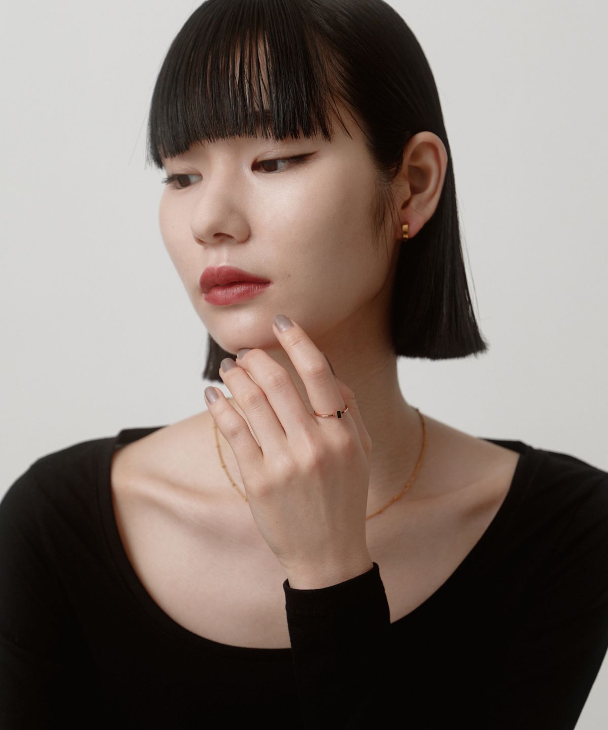 노비스도쿄(NOVICE TOKYO) 사각형 스톤 모티프 반지 Rectangle Stone Motif Ring［Stainless］/ Gold