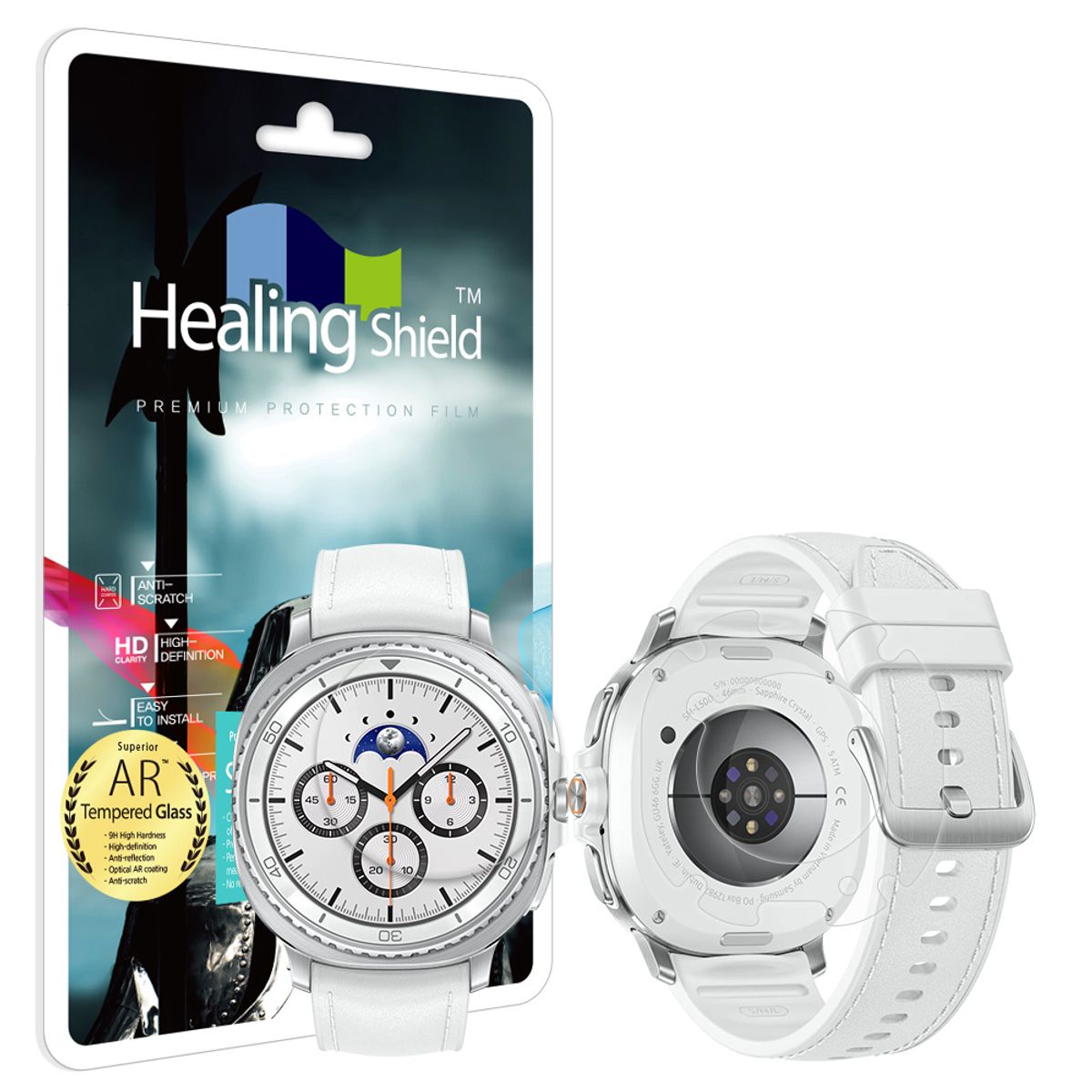 힐링쉴드(HEALINGSHIELD) 갤럭시워치8 클래식 46mm AR 고화질 강화유리필름 1매 무광후면필름 2매