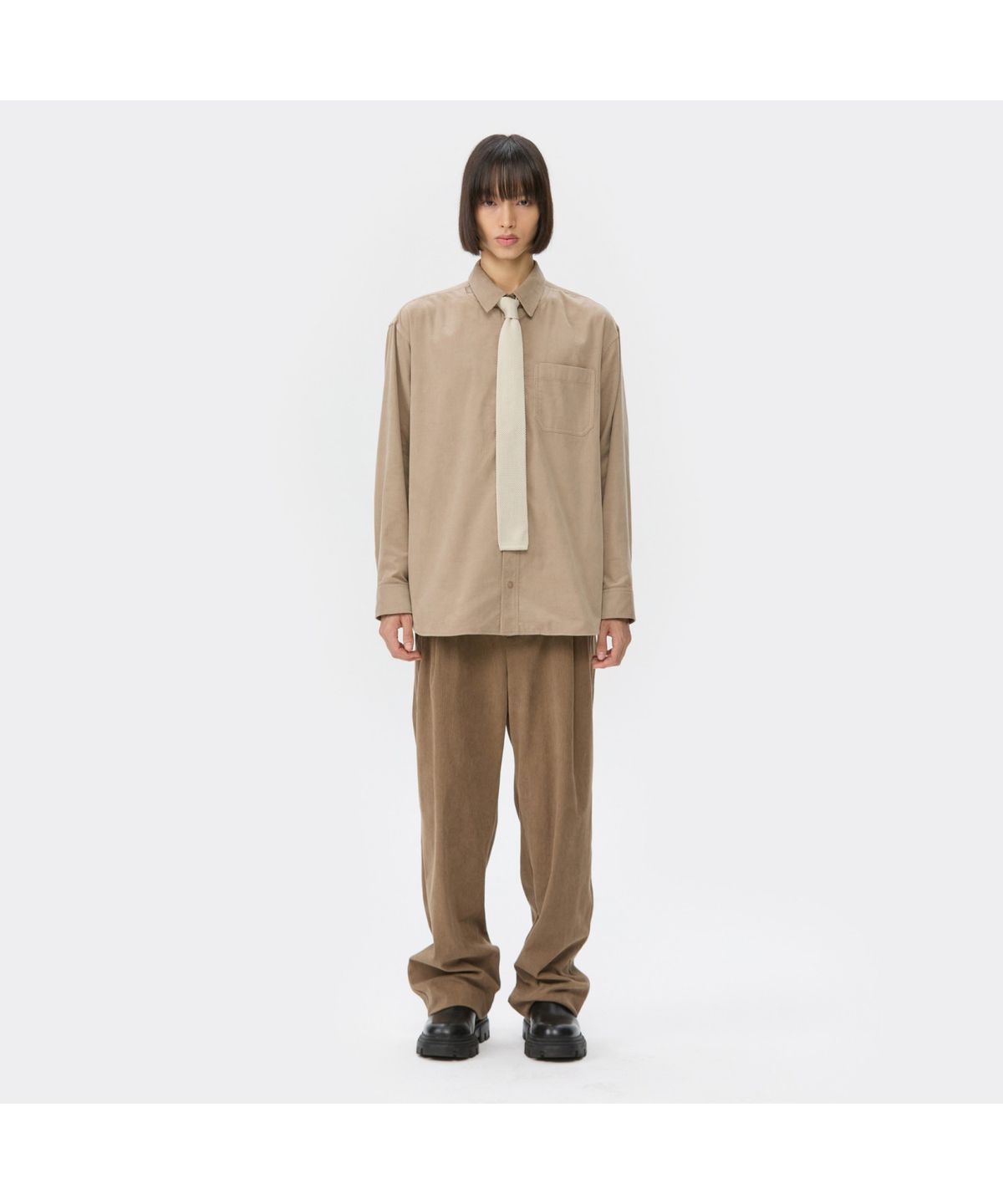 커스텀멜로우(CUSTOMELLOW) Beige Oversized Fit Layerd Corduroy Shirt CWSAW25143BEX