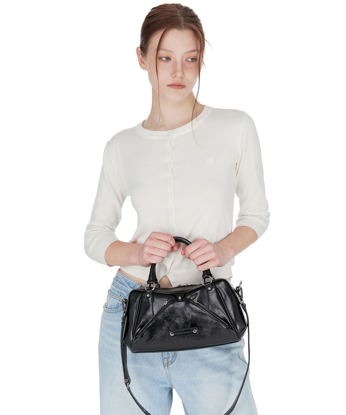 썬번프로젝트(SUNBURNPROJECT) Faux Leather Mini M.O.S Bag, BLACK