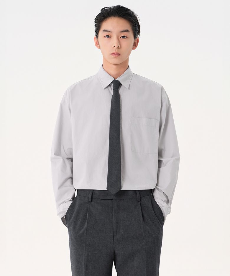 울 라이크 내로우 솔리드 넥타이 [차콜 그레이]