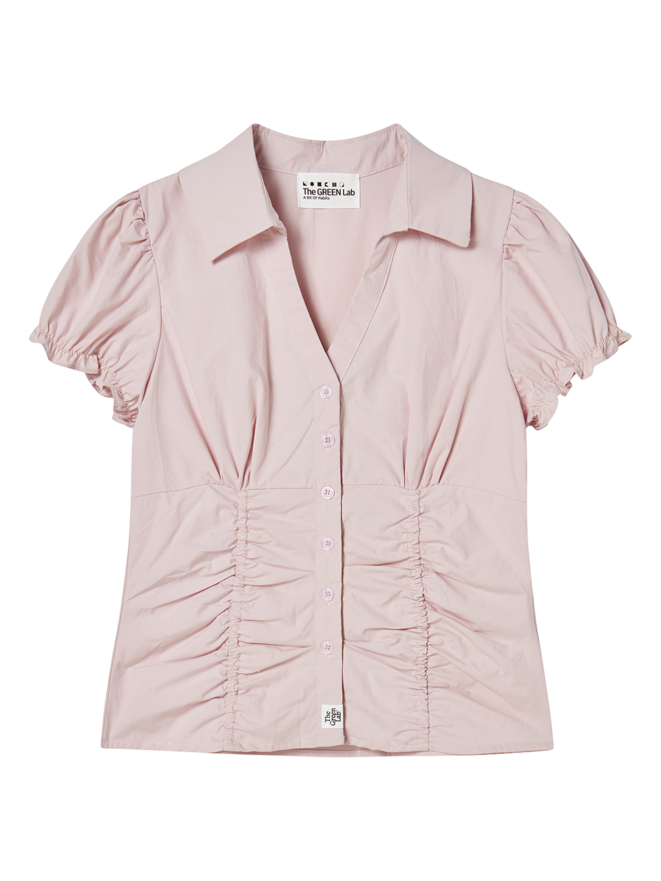 MUSINSA THE GREEN LAB Shirring Puff Short Sleeve Shirt [Light Pink]