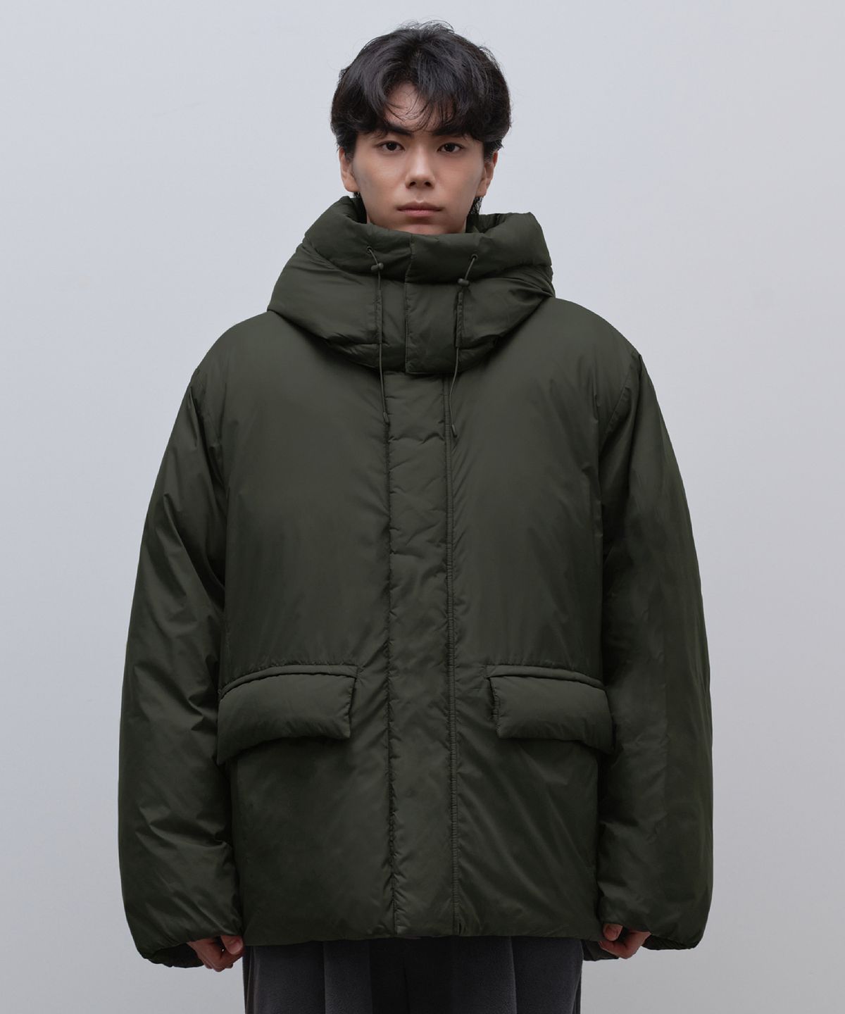 무신사 스탠다드(MUSINSA STANDARD) 논 퀼팅 후디드 패딩 재킷 [카키]