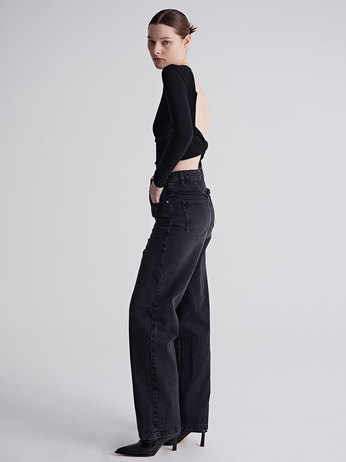 리게(RIGHE) DENIM PANTS CHARCOAL BLACK