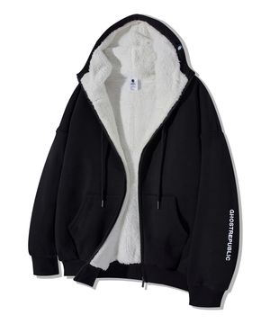 오버핏 자수 터틀 양털 후드집업 GHZ-256_블랙