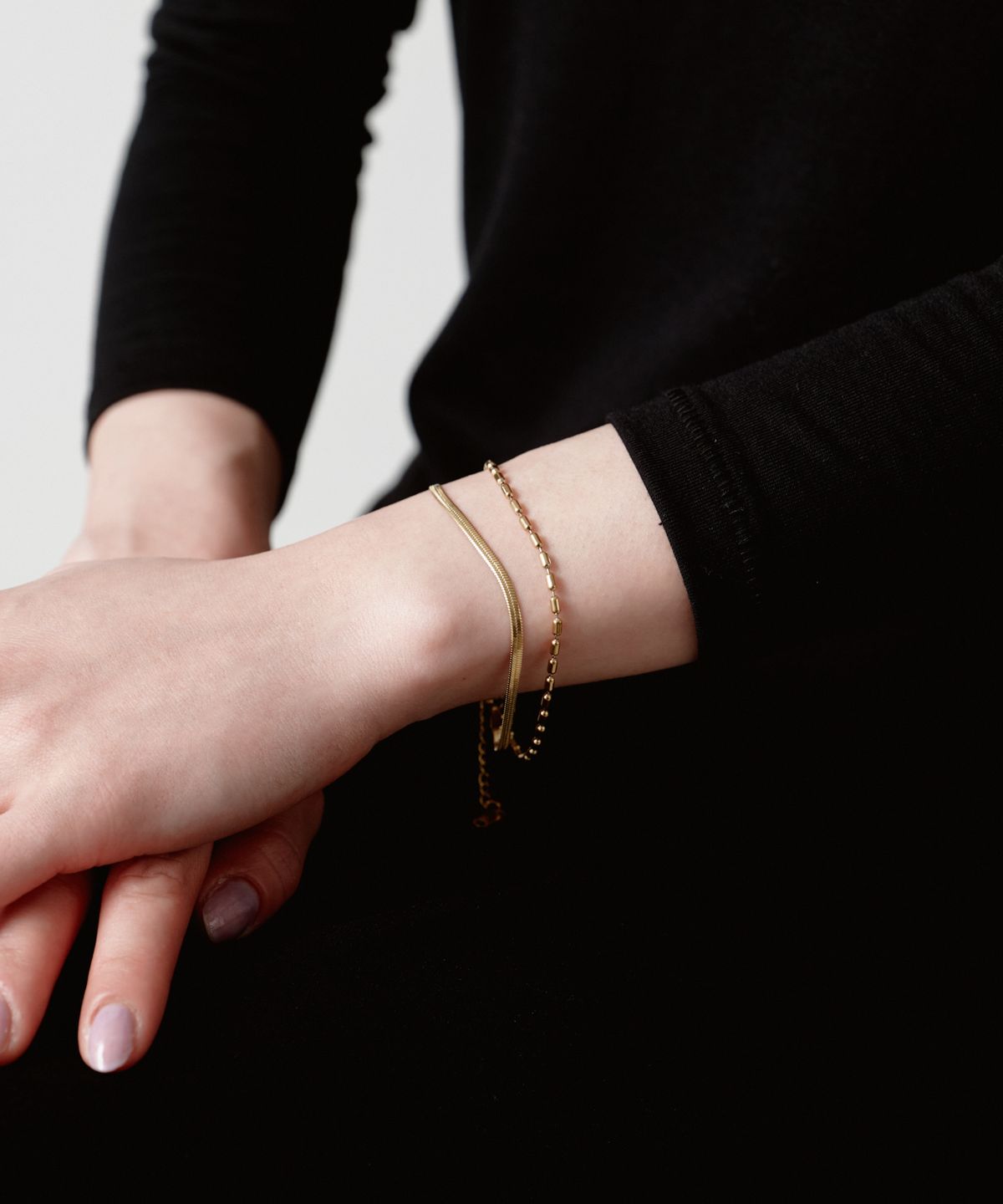 노비스도쿄(NOVICE TOKYO) 바 & 스네이크 더블 체인 팔찌 Bar & Snake Double Chain Bracelet[Stainless] / Gold