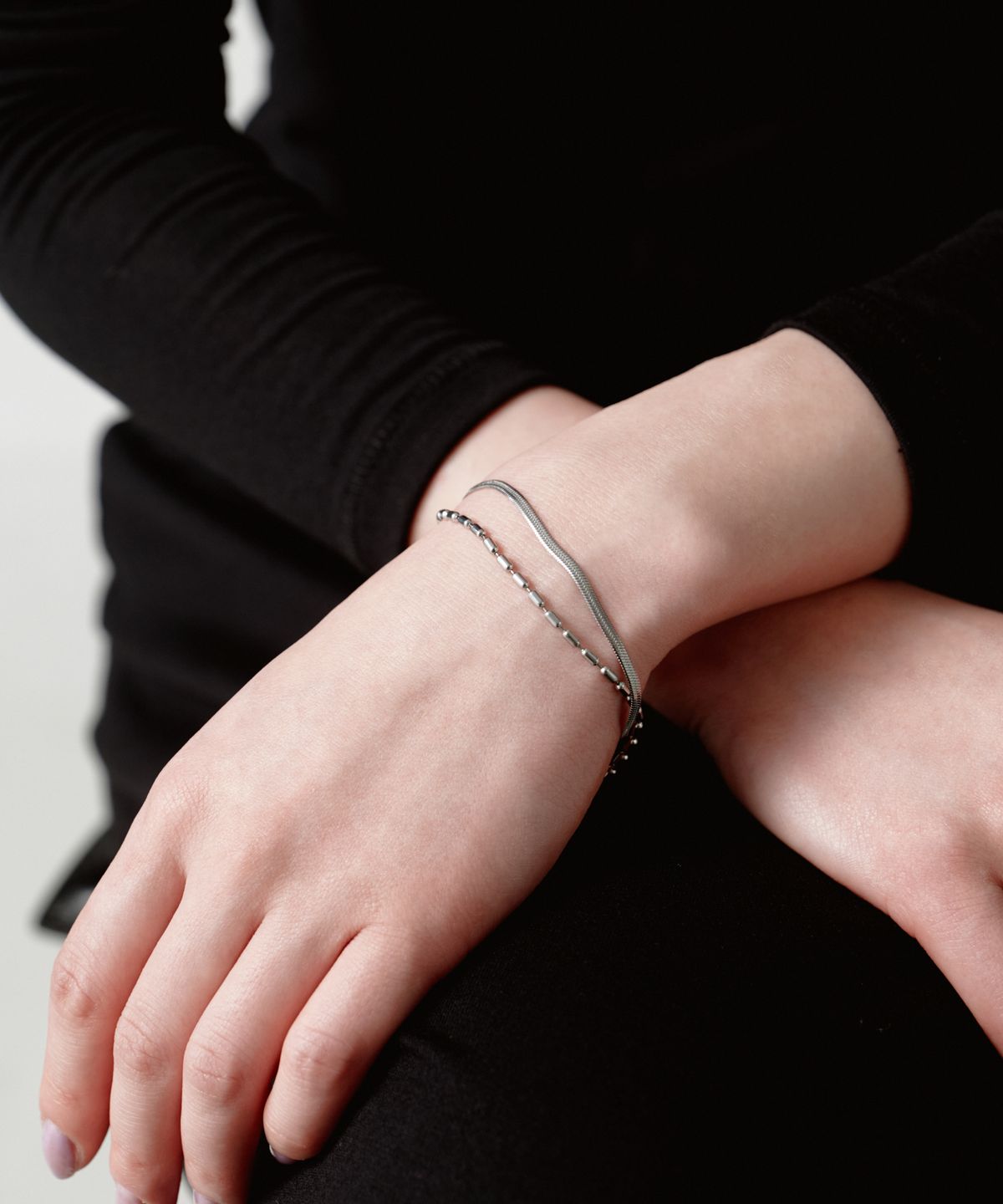 노비스도쿄(NOVICE TOKYO) 바 & 스네이크 더블 체인 팔찌 Bar & Snake Double Chain Bracelet[Stainless] / Silver