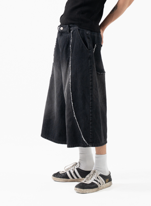 빈티지 워싱 라운드 절개 롱  버뮤다  팬츠