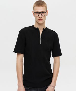 머슬핏 하프 집업 티셔츠 블랙