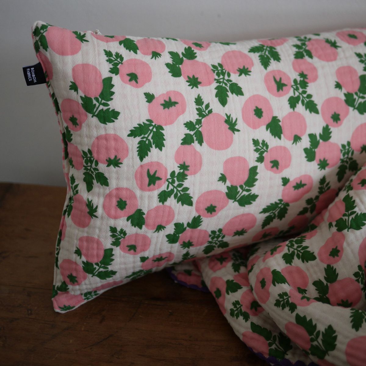 봄봄패브릭스(BOMBOM FABRICS) 4layer gauze blanket check TOMATO blanket / PINK