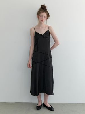 lace line slip dress - black