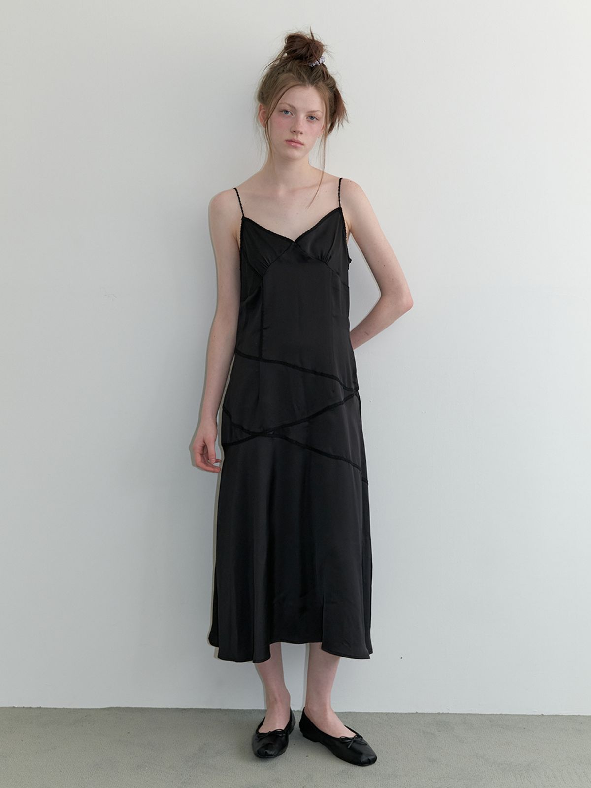 카인더베이비(KINDABABY) lace line slip dress - black