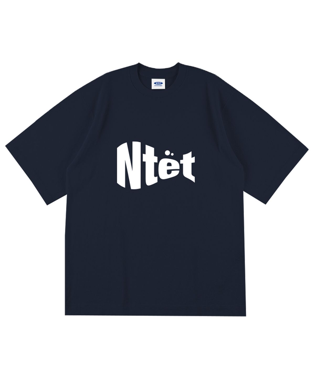 엔티이티(NTET) 웻 로고 오버핏 반팔티 네이비