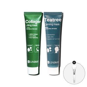 쿨링 진정 보습 턴오버 티트리 카밍 마스크 필오프팩+콜라겐 리프팅 랩핑 마스크 결광팩+실리콘 팩브러쉬 증정