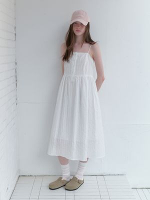 petit lace button long dress - off white