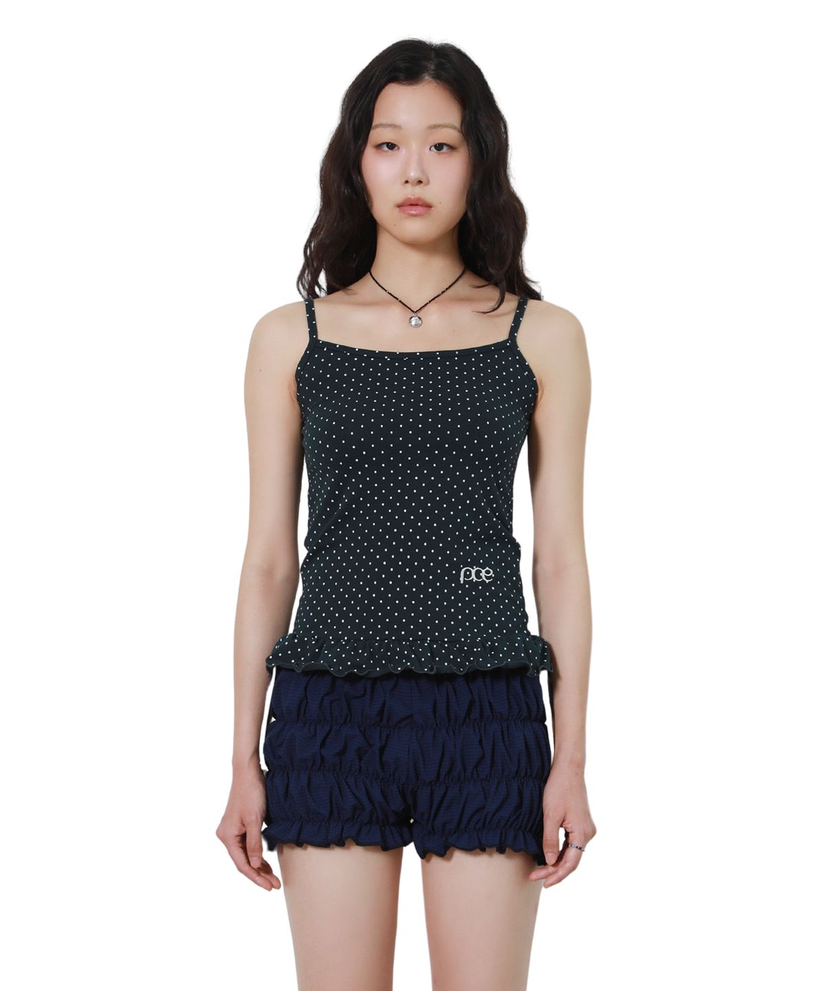 피스메이커(PIECE MAKER) DOT FRILL SLEEVELESS (NAVY)