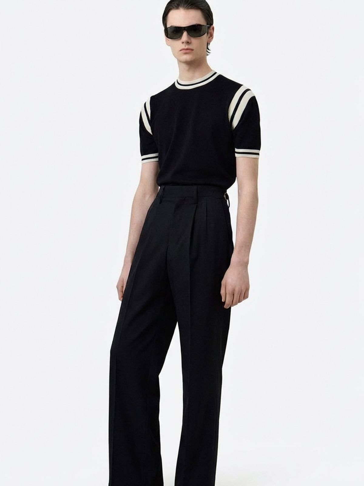 쿠르베(COURBE) Contrast Knitted jersey (Black)