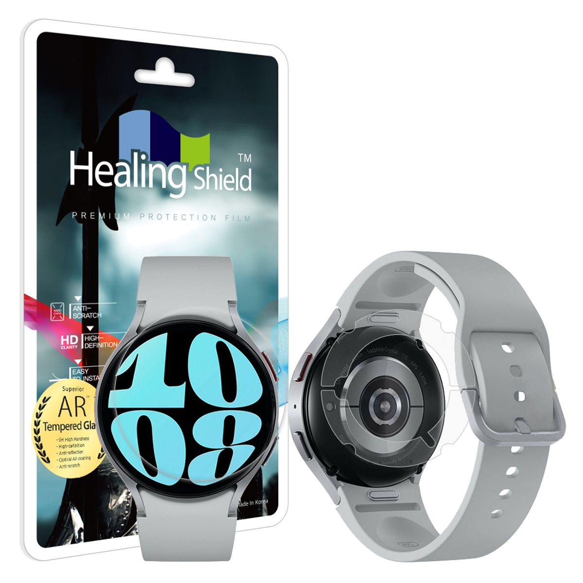 힐링쉴드(HEALINGSHIELD) 갤럭시워치6 44mm AR 고화질 강화유리필름 1매 무광후면필름 2매