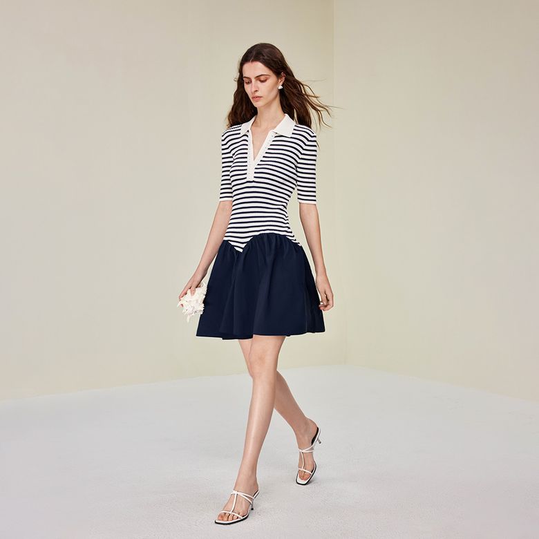 YY_Stitched striped contrasting dress