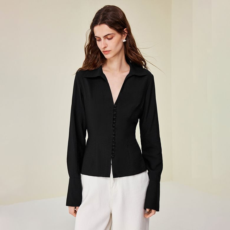 YY_Scissor collar waist blouse_2color