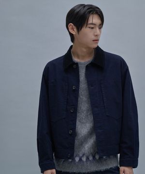 Brushed cotton Trucker Jacket  Navy