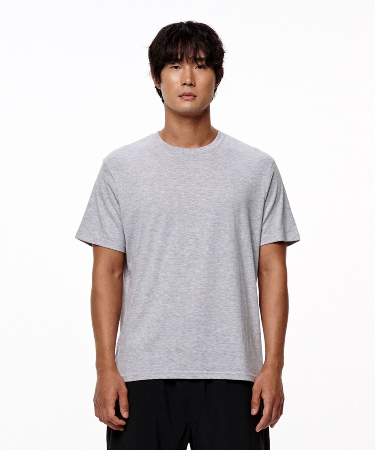 라임라잇 어패럴(LIMELIGHT APPAREL) 애슬릿 스탠다드 핏 백 로고 티셔츠 (그레이 멜란지/그레이)