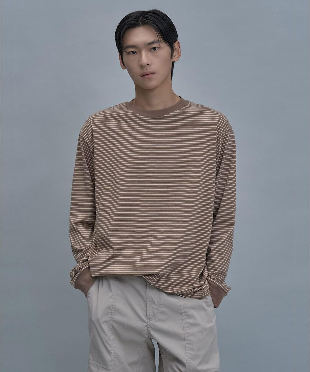 시프트지(SHIFT.G) Basic Stripe Ls Tee  Brown